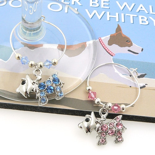 Crystal Scottie Westie Dog Wine Glass Charms Charm Sup